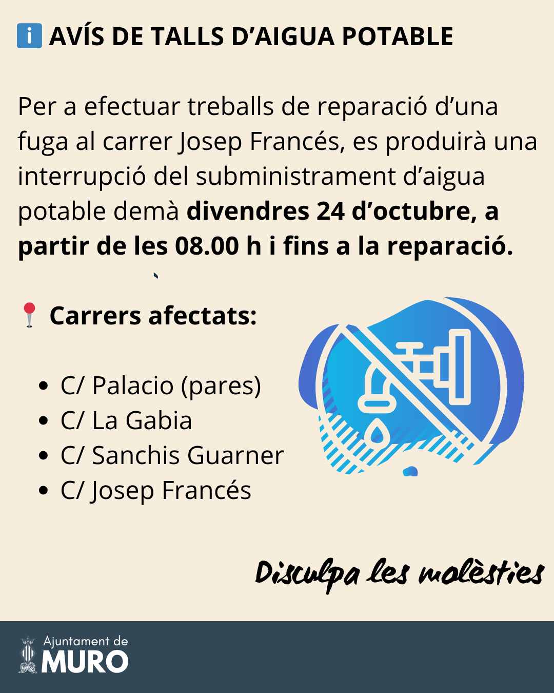 Bando corte temporal de agua 24 de octubre