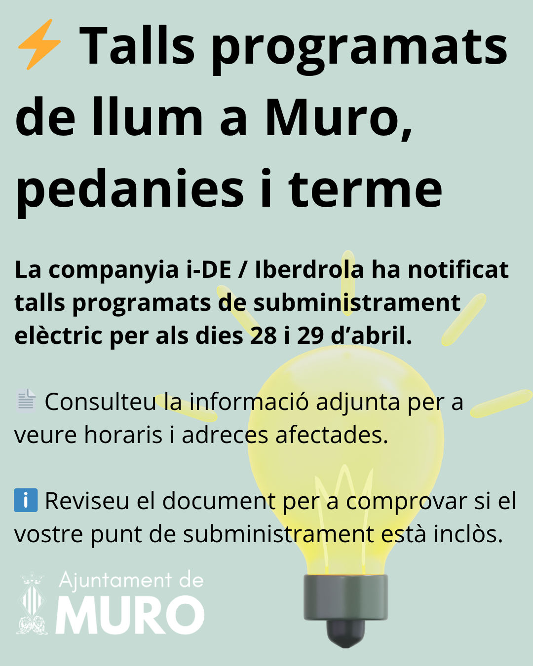 Talls programats de llum a Muro