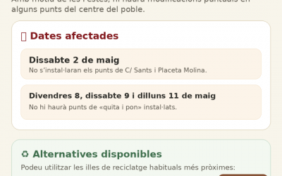 Canvis en el servei de “quita i pon” per festes
